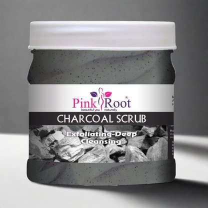 Pink Root Charcoal Scrub Exfoliating-Deep Cleansing Face & Body Scrub For Oily Skin & Normal skin, with Charcoal & Walnut for De Tan, 500ml