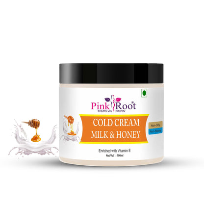 Pink Root Milk & Honey Cold Cream 100ml, for Glowing & Moisturising Skin enriched with Vitamin E Oil, Shea Butter