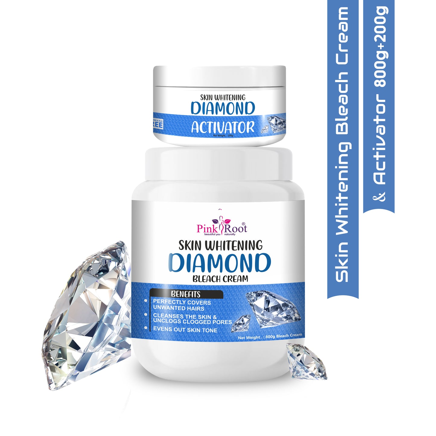 Pink Root Skin Whitening Diamond Bleach Cream with Activator 1Kg gives Sparkling brightness & purification & gives fairer skin