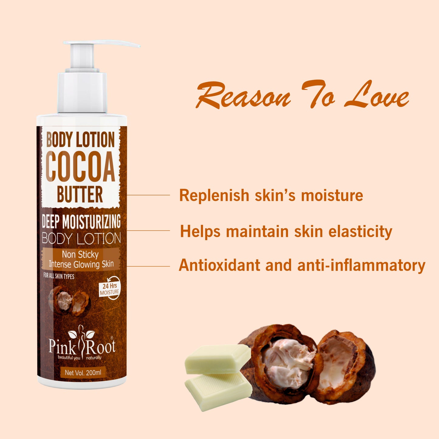 Pink Root Cocoa Butter Body Lotion 200ml | Moisturization & Nourishment, Softening & Smoothening