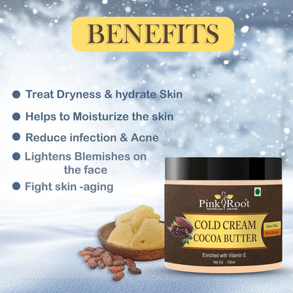 Pink Root Cocoabutter Cold Cream for winter , Moisturising & Nourishing Cream with Vitamin E Oil & Almond Oil 100ml