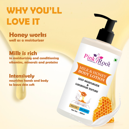 Pink Root Milk & Honey Body Lotion -Enriched with skin softening milk and naturally nourishing honey (400ml)