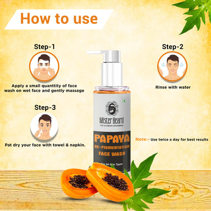 Mister Beard Papaya De-pigmentation Facewash 100ml with Vitamin C, Papaya and Lemon