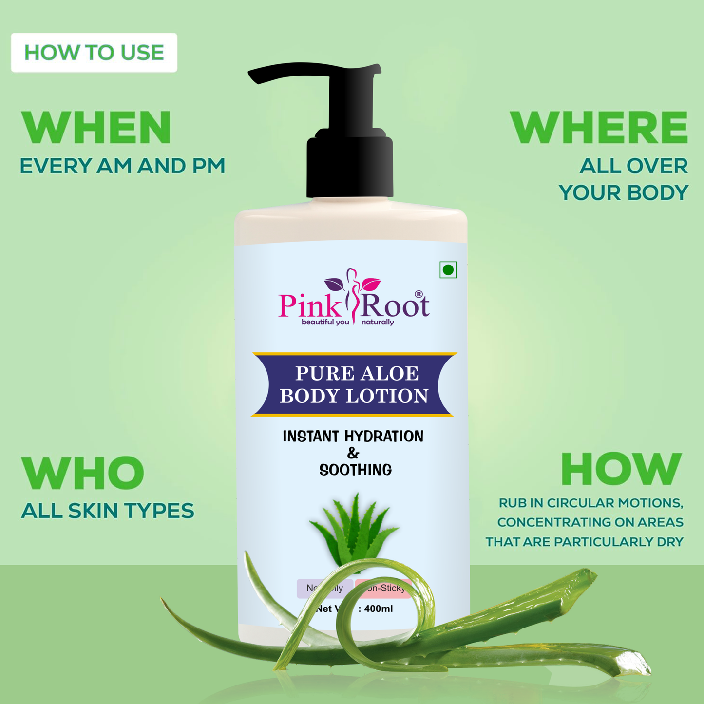 100% Aloevera & Argan Body Lotion Deeply Moisturises | Heals Dry & Itchy Skin | Non Greasy Creamy Texture