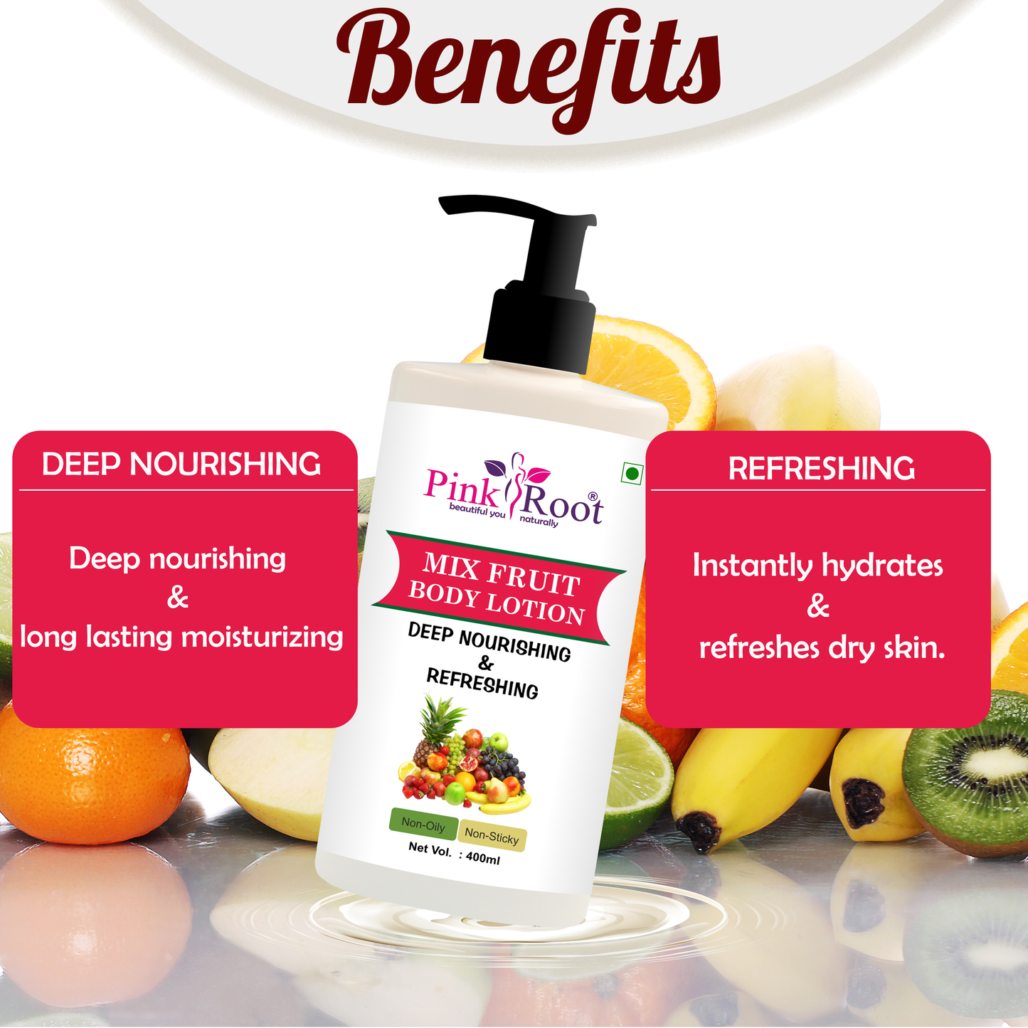 Pink Root Mix Fruit Body Lotion - Active Fruit Boosters - moisturize and soften skin leaving no signs of dryness (400ml)