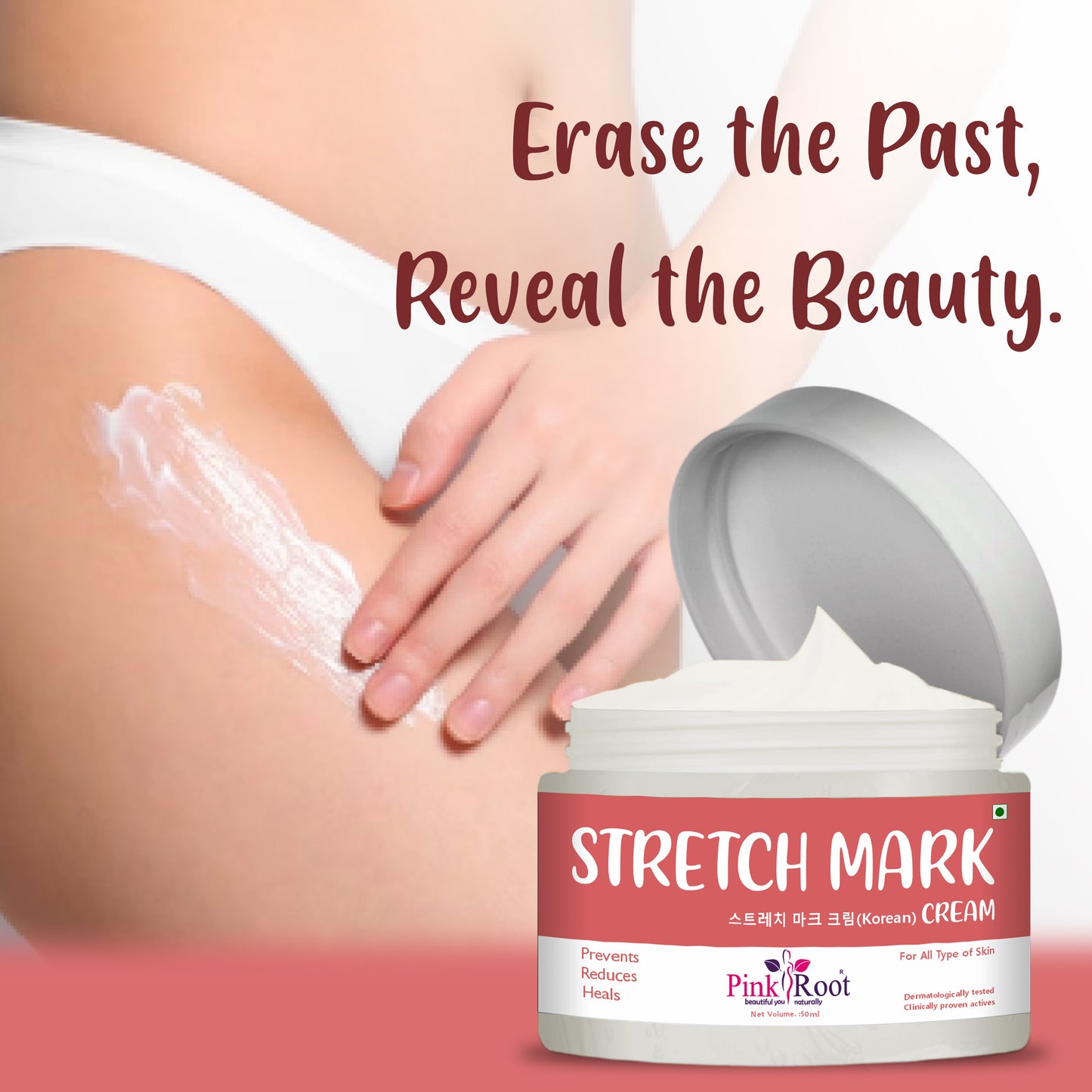 Bye Bye  Stretch Marks Cream- Pink Root  50ml ,Get Smoother Skin in 28 Days With Pink Root Stretch Mark Cream