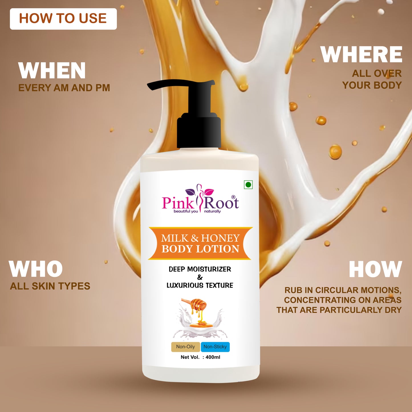 Pink Root Milk & Honey Body Lotion -Enriched with skin softening milk and naturally nourishing honey (400ml)