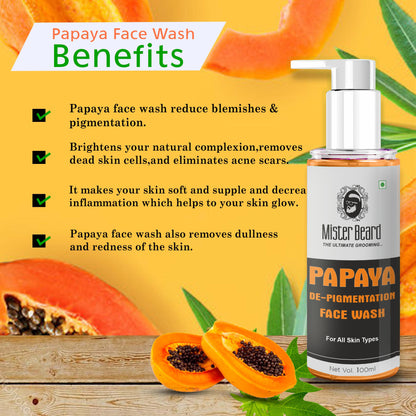 Mister Beard Papaya De-pigmentation Facewash 100ml with Vitamin C, Papaya and Lemon