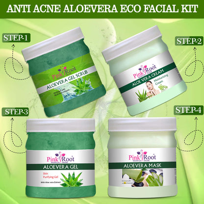 Pink Root Aloevera Eco Facial Kit, 500gm Pack of 4, for Anti Acne, Pimples Control, Tan Removal, Dead Skin Removal, Nourishing & Moisturising Skin