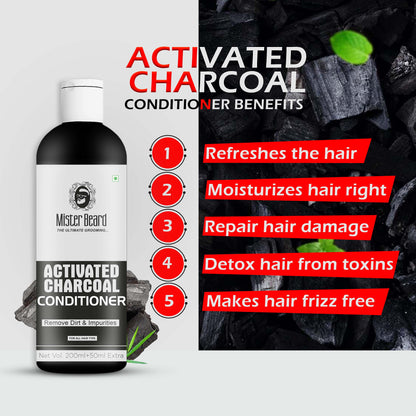 Mister Beard Activated Charcoal Conditioner 250ml - for Cleansing Hair, Removes Dirt, Anti Hair Fall, Hair Growth