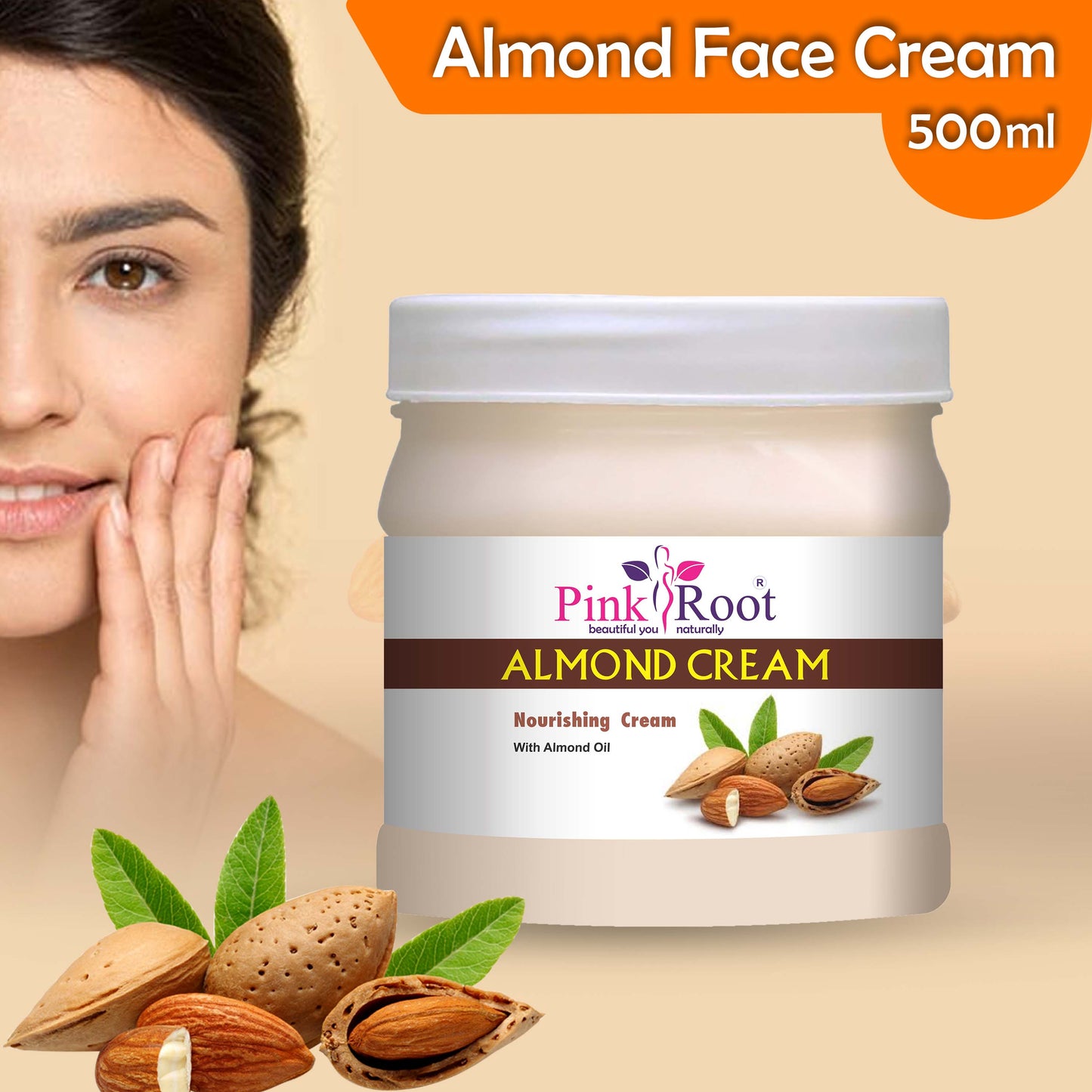 Pink Root Almond Face & Body Massage Cream Boosts Skin Moisture | Brightens Skin contains Shea Butter, Vitamin E (500 ml)