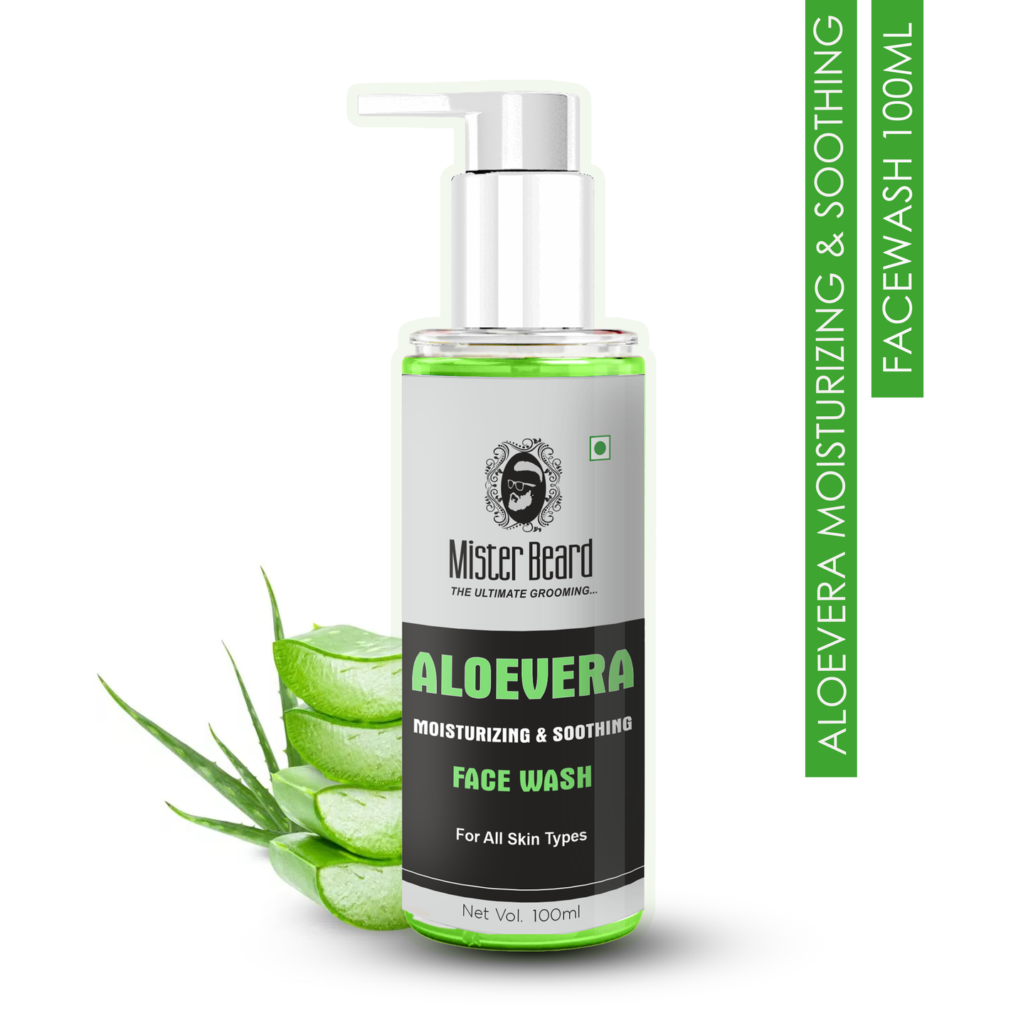 Mister Beard Aloe Vera Moisturizing Facewash 100ml - Aloe Vera Hydrating Gentle - With Aloe leaf Extract, Pro Vitamin B5 - For Cleansing, Hydrating Skin - No Parabens, Sulphate, Silicones & Color