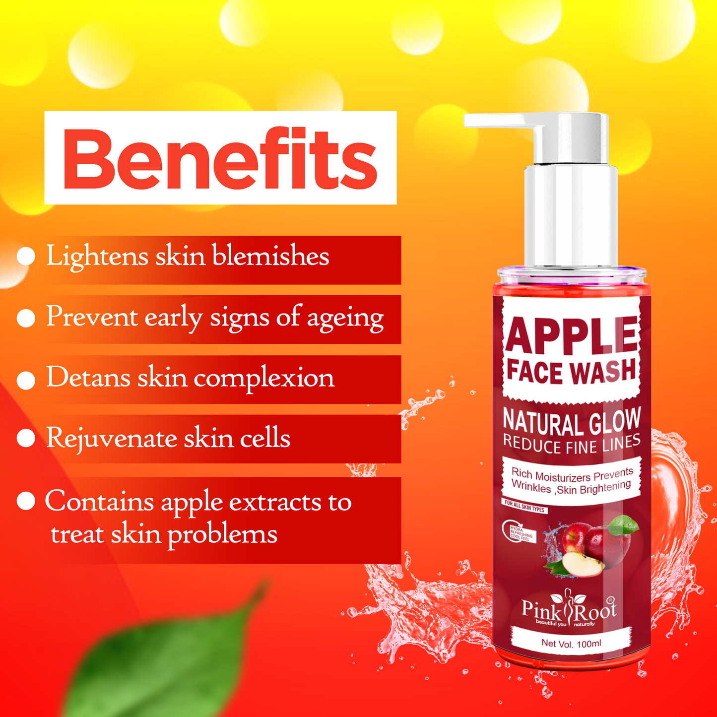 Pink Root Red Apple Facial Kit for Men & Women, gives antioxidants to skin, reduces skin damage & gives flawless brighter skin