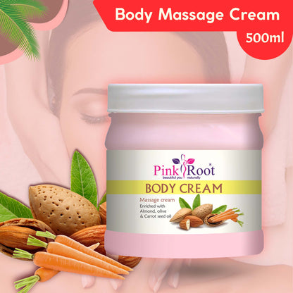 Body Massage Cream Enriched with Almond Oil, olive Oil & Carrot Seed Oil (500 ml) helps in Body Moisturising & Nourishment