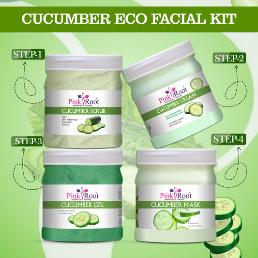 Pink Root Cucumber Eco Facial Kit , 500gm Pack of 4, Anti Acne, Pimples Control, Tan Removal, Dead Skin Removal, Nourishing & Moisturising Skin