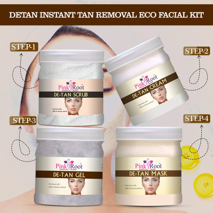 Pink Root De Tan Eco Facial Kit , 500gm Pack of 4, Skin Brightening Ubtan For Glowing Skin,Tan Removal, Whitening, Depigmentation, Oil Control, Acne & Fairness