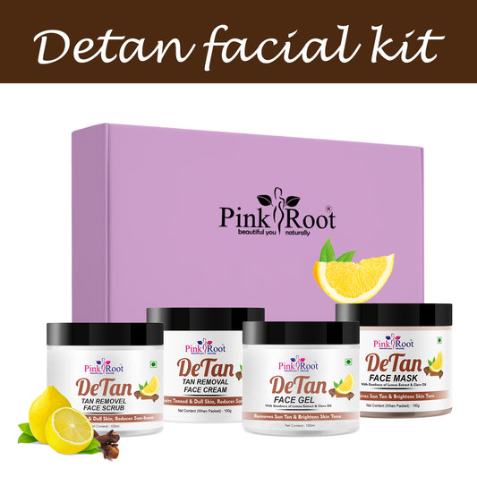 Pink Root Detan Facial kit 400gm, Helps in Tan Removal, Removes Blackheads & Whiteheads & Gives smooth, brighter, shiner, clean & dirt free skin