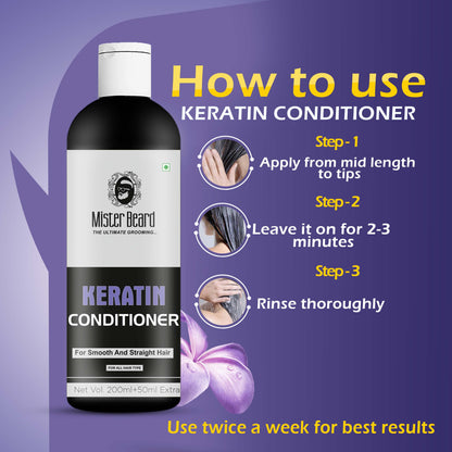 Mister Beard Keratin Hair Conditioner (250 ml) for Smoothening of Hairs and Volume Enhancement