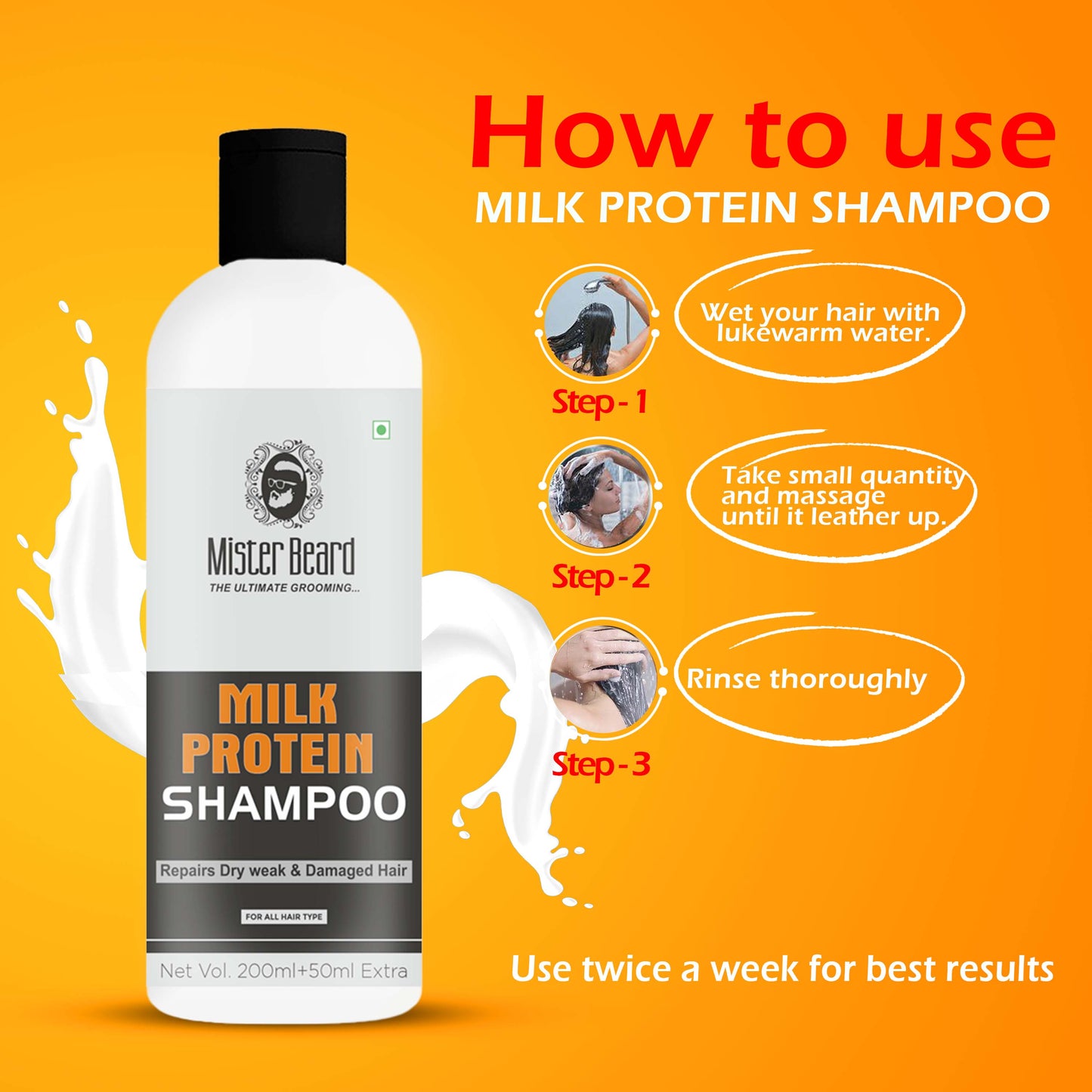 Mister Beard Milk Protein Shampoo (250ml) with Wheat & Milk Proteins | Long, Strong, Silky, Moisturizing hair Shampoo