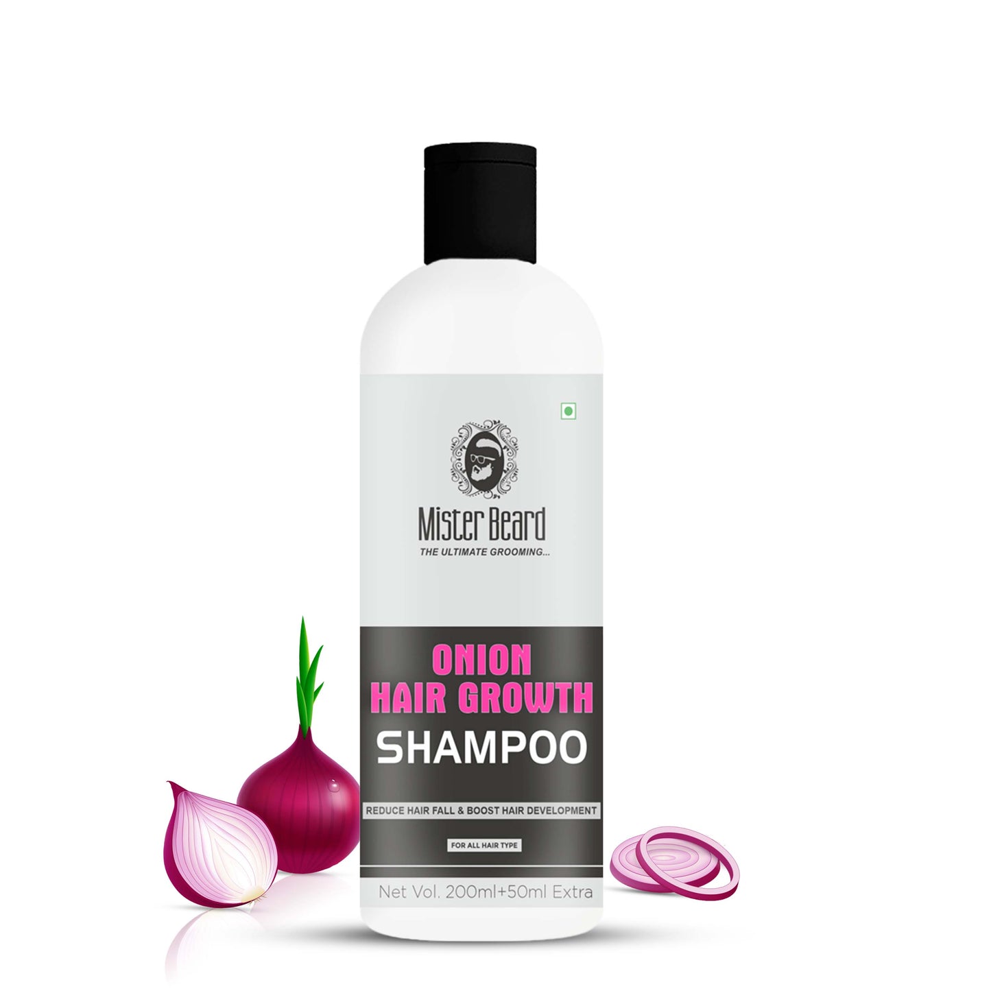 Mister Beard Onion Shampoo (250ml) Nourishment & Moisturization, Damage Repair, Scalp Cleansing, Anti-hair Fall, Anti-dandruff, Straightening & Smoothening