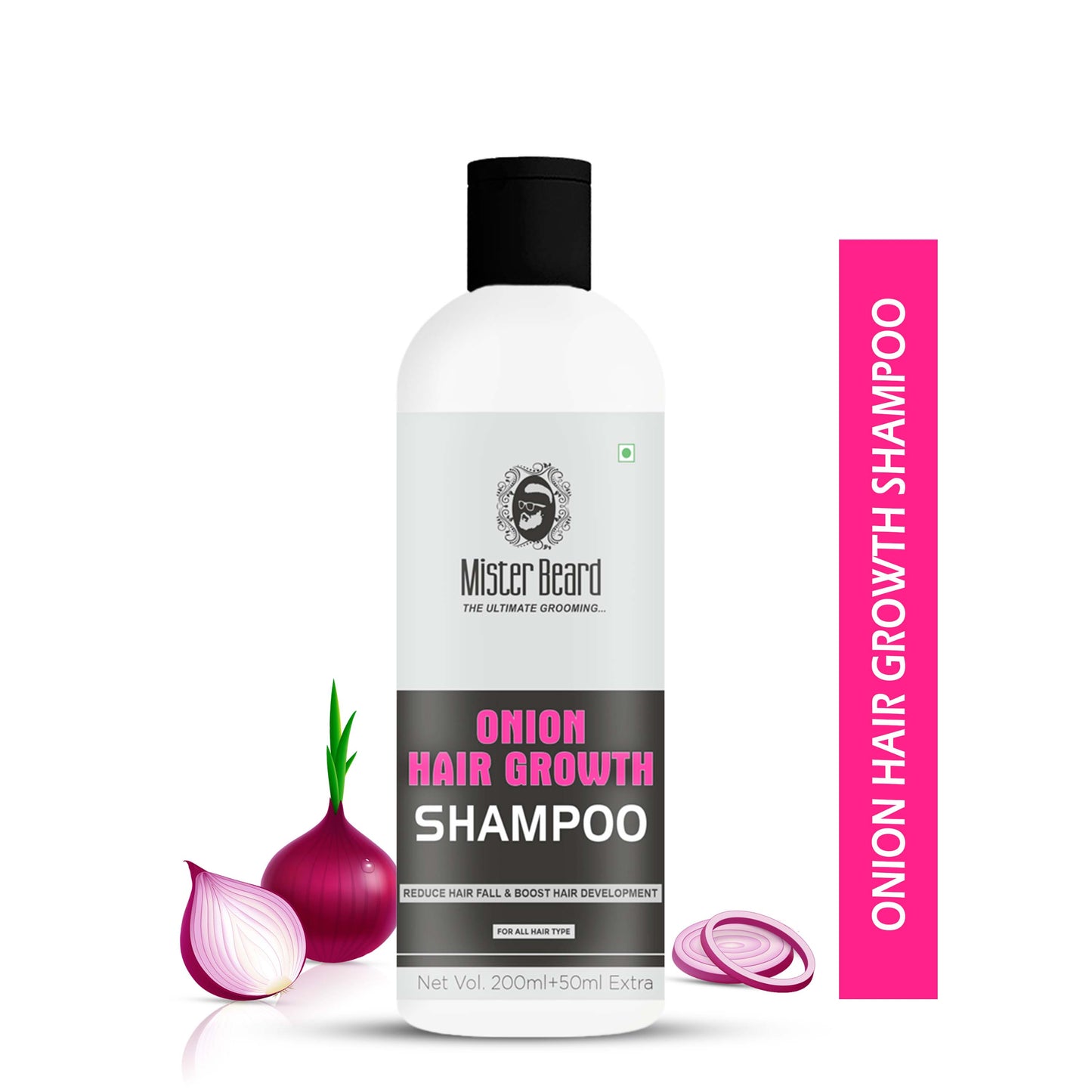 Mister Beard Onion Shampoo (250ml) Nourishment & Moisturization, Damage Repair, Scalp Cleansing, Anti-hair Fall, Anti-dandruff, Straightening & Smoothening