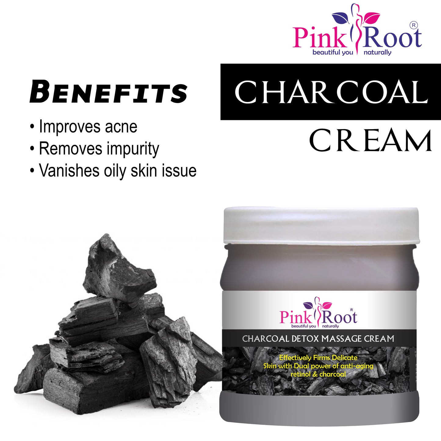 Pink Root Charcoal Eco Facial Kit , 500gm Pack of 4, for Anti Acne, Detox Skin, Tan Removal, Dead Skin Removal, Nourishing & Moisturising Skin