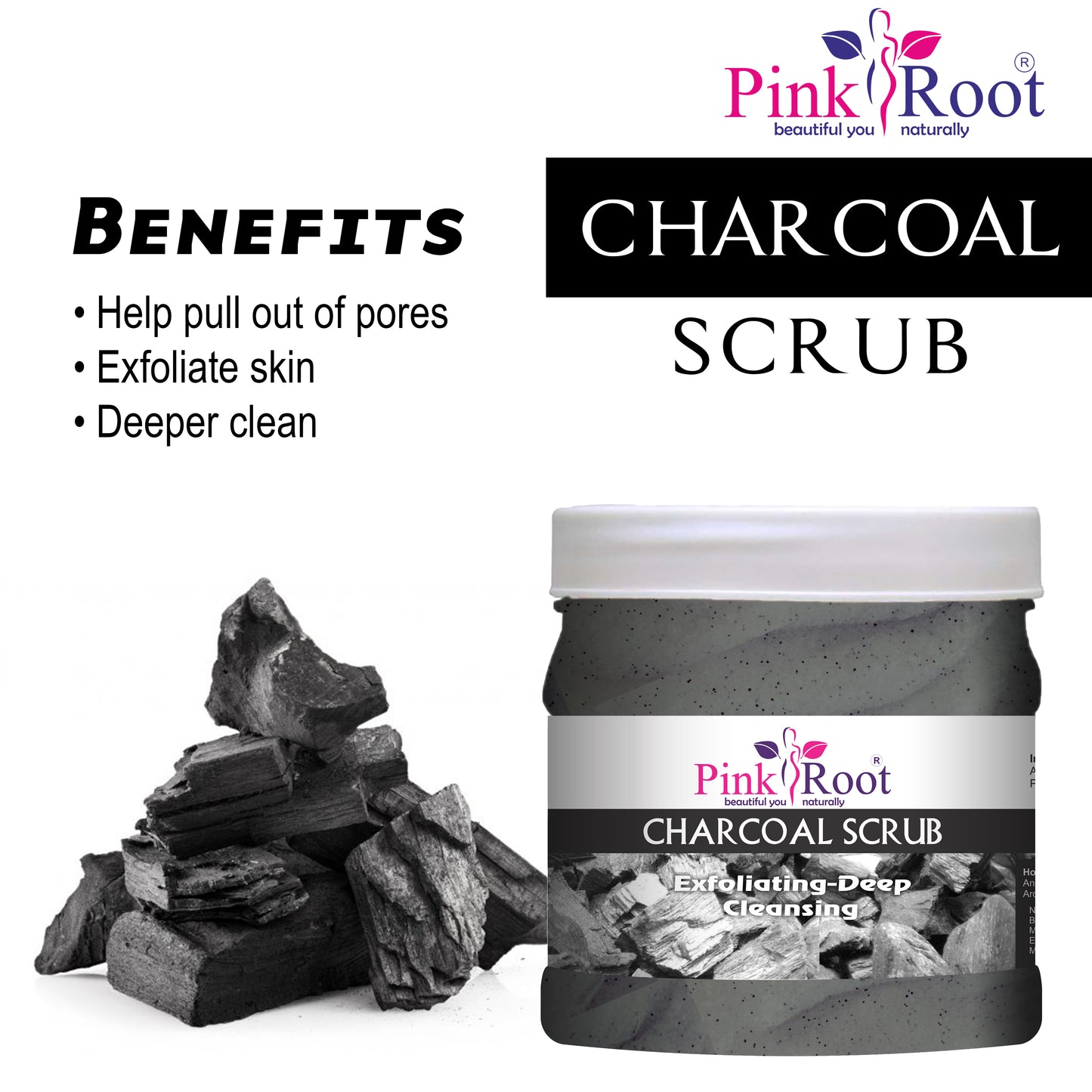 Pink Root Charcoal Eco Facial Kit , 500gm Pack of 4, for Anti Acne, Detox Skin, Tan Removal, Dead Skin Removal, Nourishing & Moisturising Skin