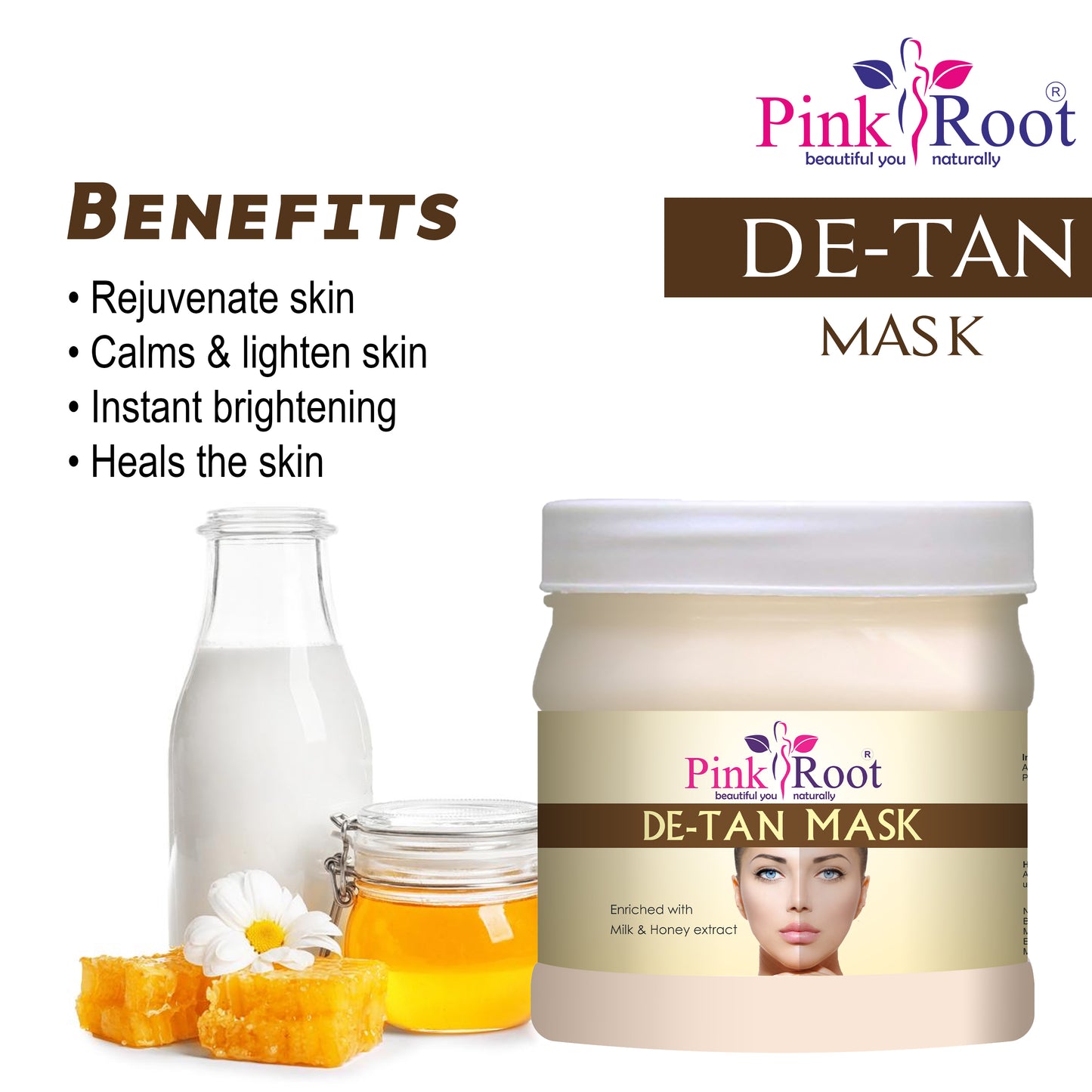 Pink Root De Tan Eco Facial Kit , 500gm Pack of 4, Skin Brightening Ubtan For Glowing Skin,Tan Removal, Whitening, Depigmentation, Oil Control, Acne & Fairness