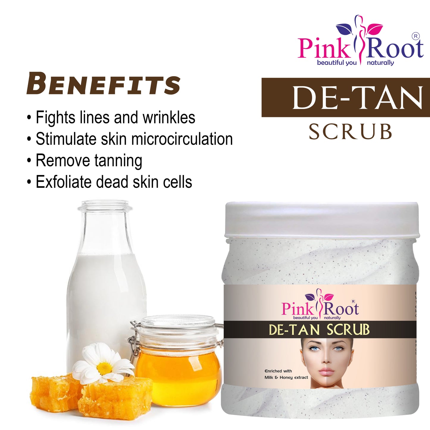 Pink Root De Tan Eco Facial Kit , 500gm Pack of 4, Skin Brightening Ubtan For Glowing Skin,Tan Removal, Whitening, Depigmentation, Oil Control, Acne & Fairness