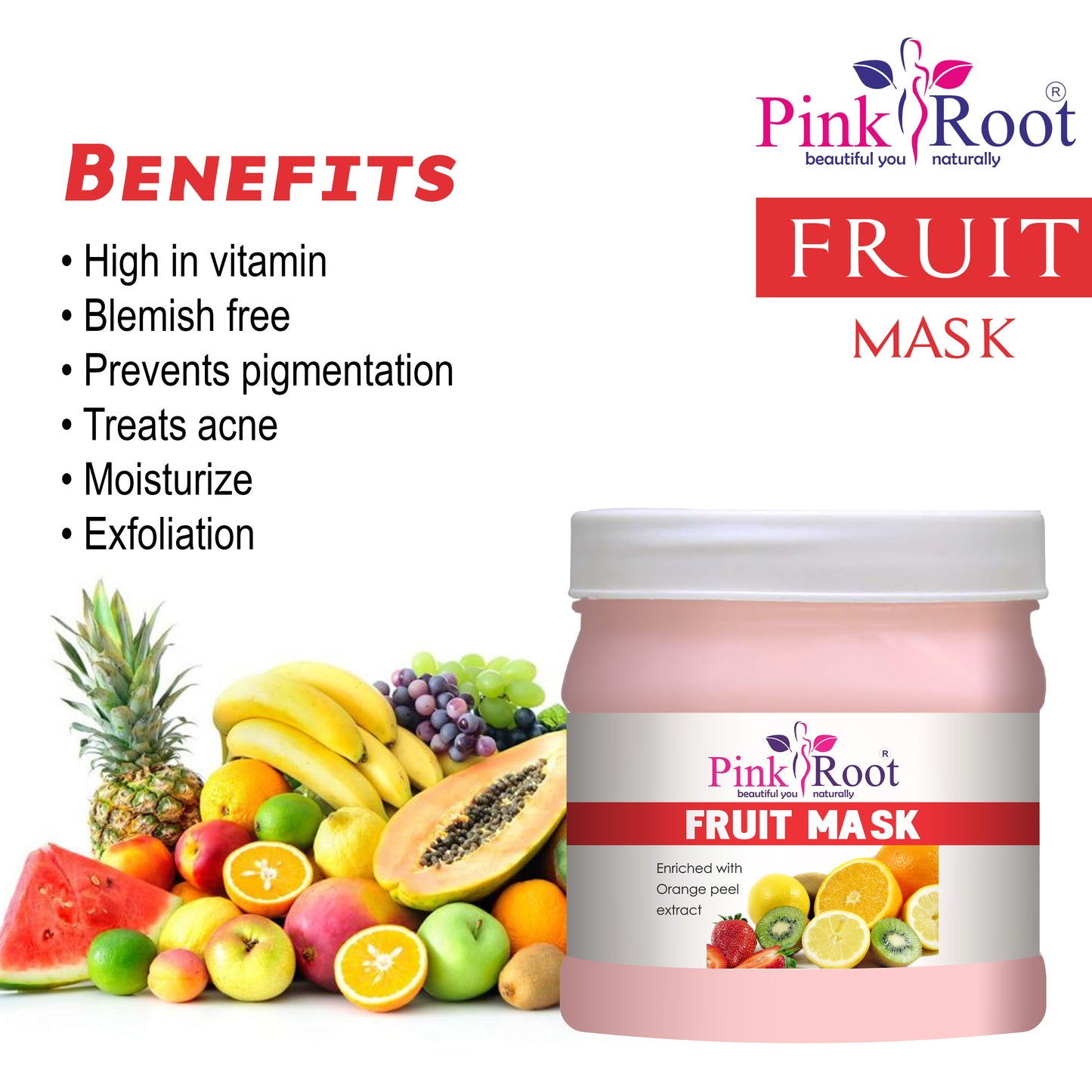 Pink Root Fruit Eco Facial Kit , 500gm Pack of 4, For Glowing Skin,Tan Removal, Whitening, Depigmentation, Oil Control, Acne & Fairness