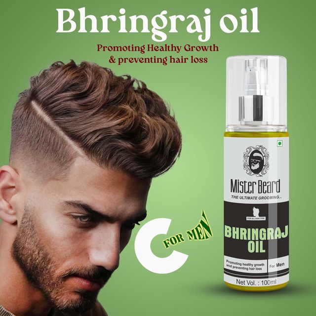 Mister Beard Bhringraj Oil 100ml - Controls hair fall, Fights Dandruff, Ayurvedic Nourishment for Hair Regrowth