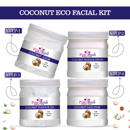 Pink Root Coconut Eco Facial Kit , 500gm Pack of 4, Anti Acne, Pimples Control, Tan Removal, Dead Skin Removal, Nourishing & Moisturising Skin