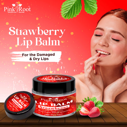 Pink Root Strawberry Lip Balm For Dry Damaged and Chapped Lips | Lip Balm Enriched with Cocoa Butter, Shea Butter & Essential Oils (Paraben-free) - 12ml