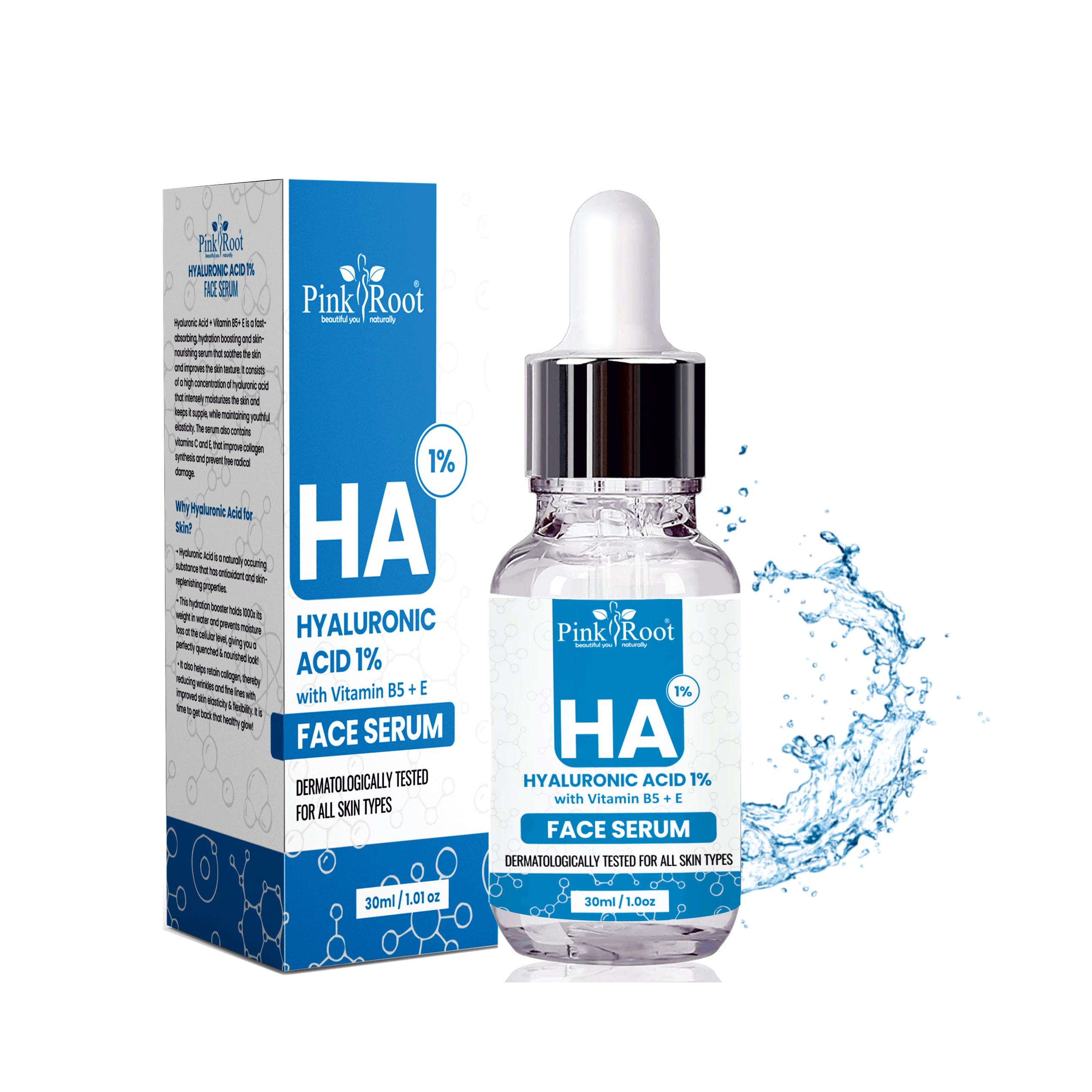 Pink Root Hyaluronic Acid 1% Face Serum Vitamin B5+E|Hydrates Skin, Fo